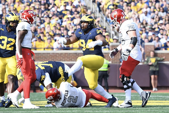 Jaylen Harrell (32), Kenneth Grant (78), and Kris Jenkins (94)
