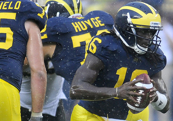 Michael Schofield (75), Mark Huyge (72), and Denard Robinson (16)
