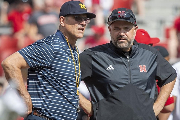Jim Harbaugh and Nebraska Head Coach Matt Rhule