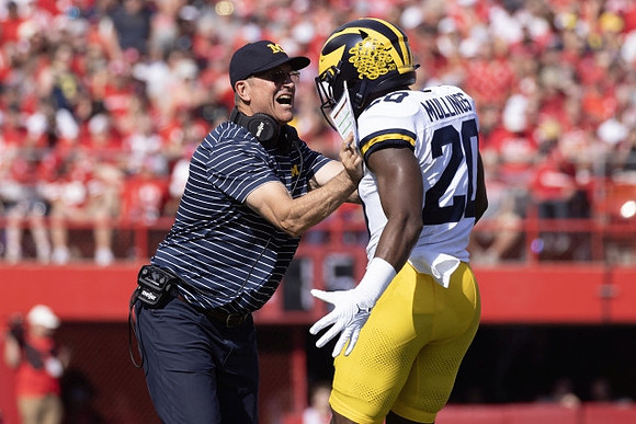 Jim Harbaugh and Kalel Mullings (20)