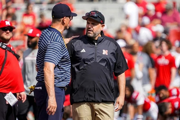 Jim Harbaugh and Nebraska Head Coach Matt Rhule