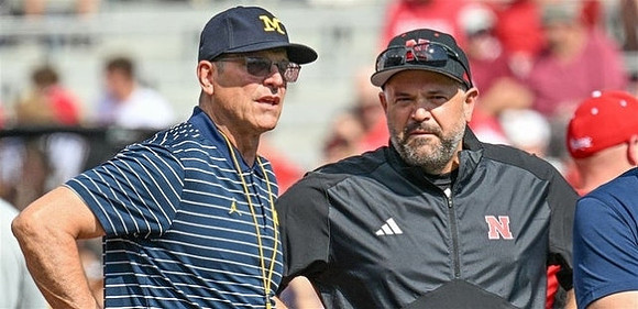 Jim Harbaugh and Nebraska Head Coach Matt Rhule