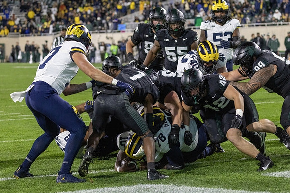 Alex Orji (10), Myles Hinton (78), Henry Donohue (49), Trente Jones (53), and Marlin Klein (17)