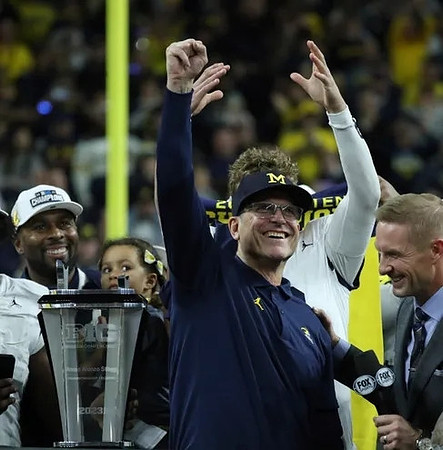 Sherrone Moore, Jim Harbaugh, and J.J. McCarthy (9)