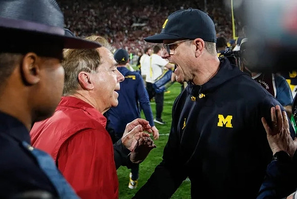 Alabama Head Coach Nick Saban and Jim Harbaugh