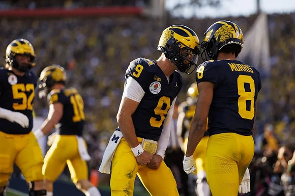 Karsen Barnhart (52), Colston Loveland (18), J.J. McCarthy (9), and Tyler Morris (8)