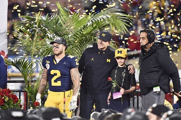 Blake Corum (2) and Jim Harbaugh