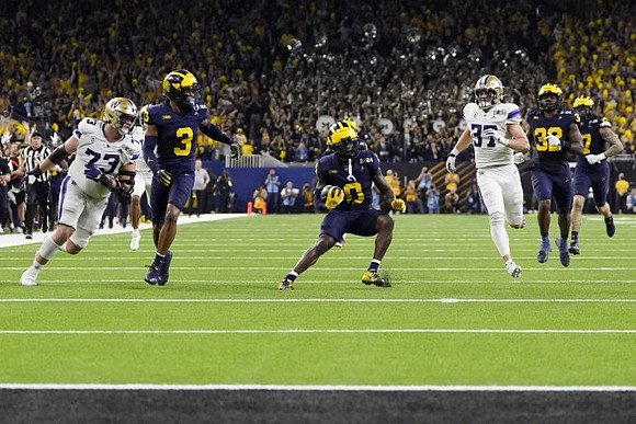 Keon Sabb (3), Mike Sainristil (0), Jaylen Harrell (32), and Makari Paige (7)