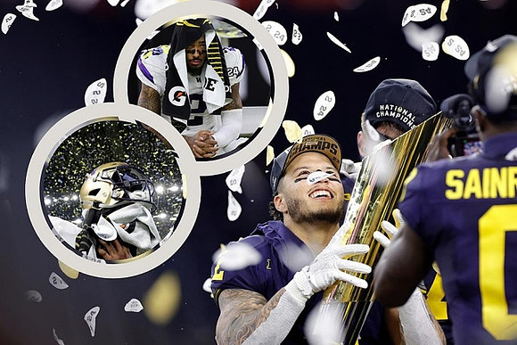 Blake Corum (2) and National Championship Trophy