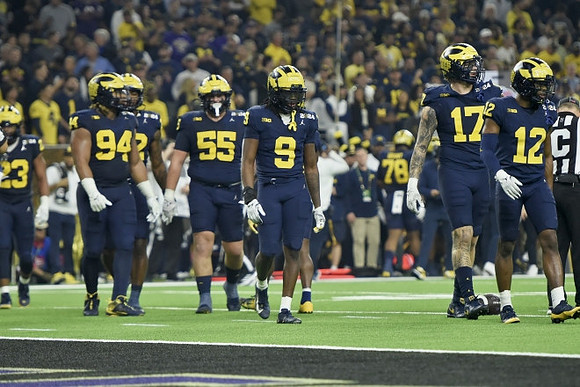 Michael Barrett (23), Kris Jenkins (94), Mason Graham (55), Rod Moore (9), Braiden McGregor (17), and Josh Wallace (12)