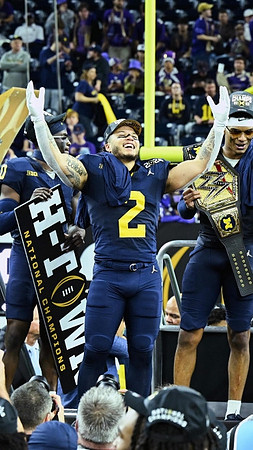 Mike Sainristil (0), Blake Corum (2), and Will Johnson (2)