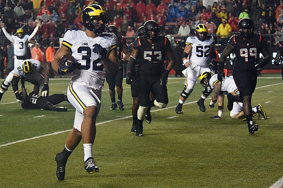 Wilton Speight (3), Kyle Kalis (67), Ty Isaac (32), and Mason Cole (52)