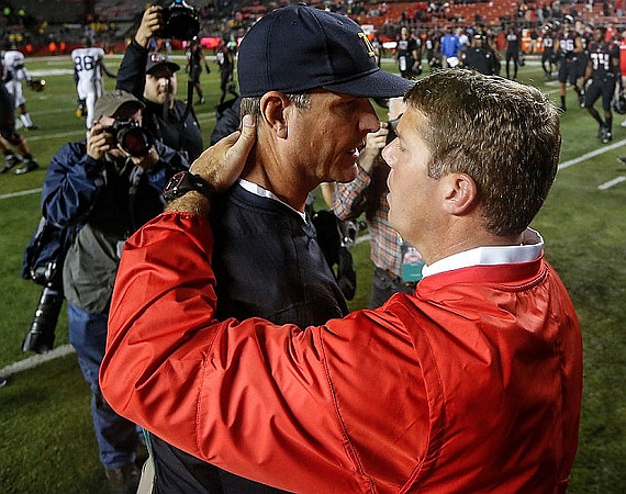 Jim Harbaugh and Rutgers Head Coach Chris Ash