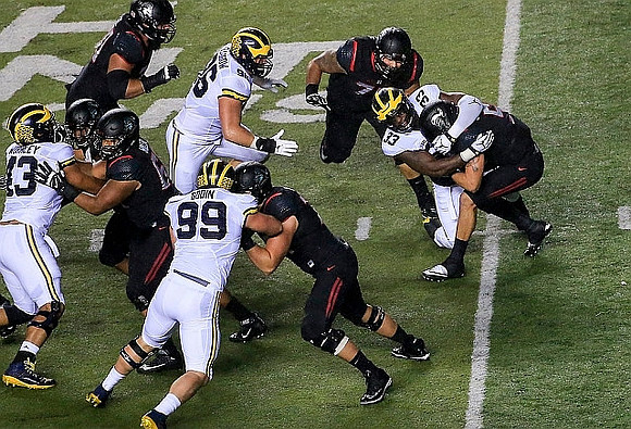 Chris Wormley (43), Matthew Godin (99), Ryan Glasgow (96), and Taco Charlton (33)