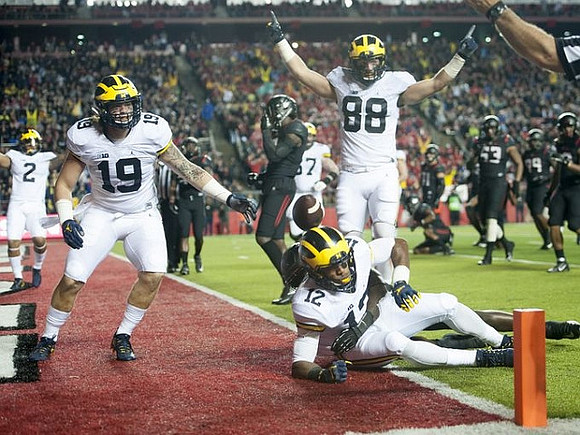Devin Asiasi (2), Henry Poggi (19), Chris Evans (12), Jake Butt (88), and Kyle Kalis (67)