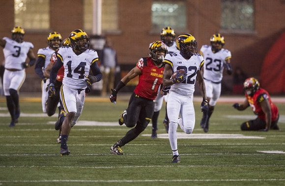 Rashan Gary (3), Josh Metellus (14), David Long (22), and Tyree Kinnel (23)