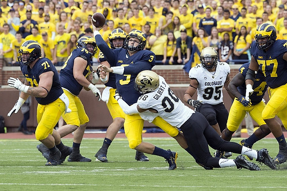 Ben Braden (71), Erik Magnuson (78), Wilton Speight (3), Mason Cole (52), De'Veon Smith (4), and Grant Newsome (77)