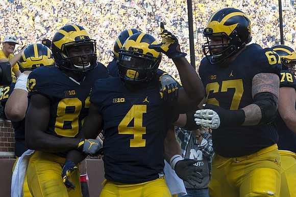Amara Darboh (82), De'Veon Smith (4), and Kyle Kalis (67)