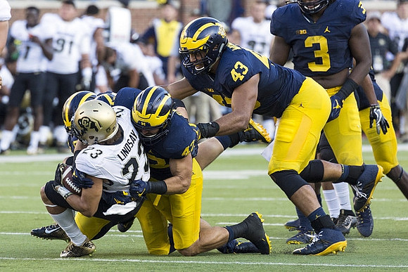 Ben Gedeon (42), Chris Wormley (43), and Rashan Gary (3)