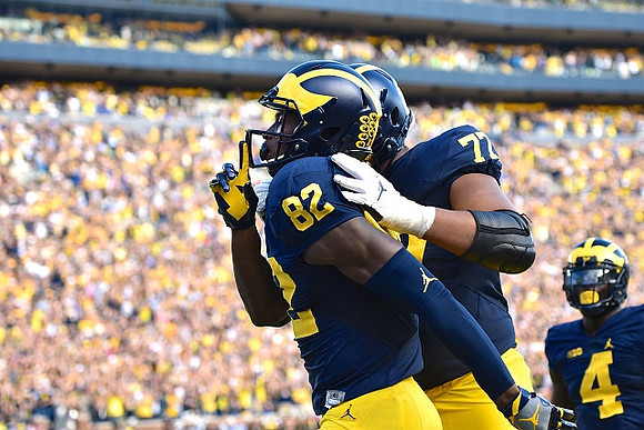 Amara Darboh (82), Grant Newsome (77), and De'Veon Smith (4)