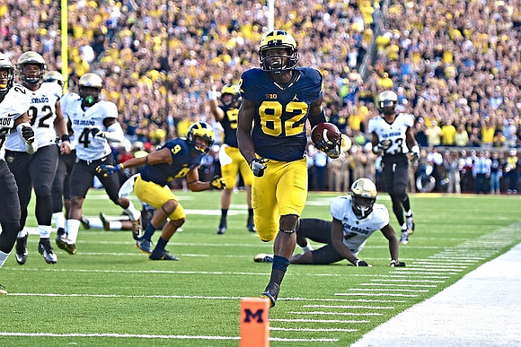 Grant Perry (9) and Amara Darboh (82)