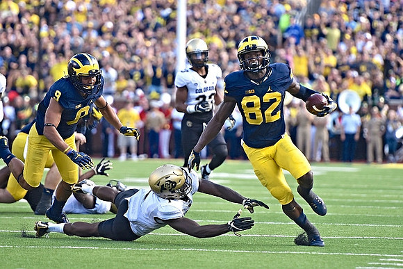 Grant Perry (9) and Amara Darboh (82)