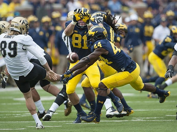 Michael Jocz (81), Delano Hill (44), and Devin Bush (10)
