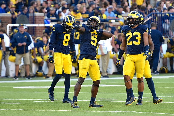 Channing Stribling (8), Jabrill Peppers (5), and Tyree Kinnel (23)