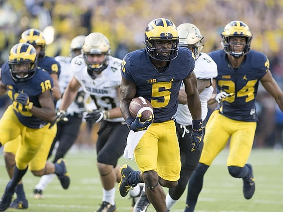 AJ Pearson (18), Grant Perry (9), Jabrill Peppers (5), and Jeremy Clark (34)