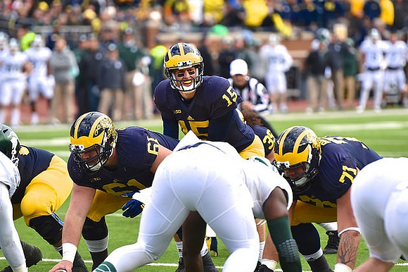 Graham Glasgow (61), Jake Rudock (15), Sione Houma (39), and Ben Braden (71)