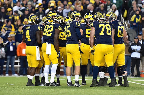 De'Veon Smith (4), Amara Darboh (82), Jake Rudock (15), Erik Magnuson (78), and Kyle Kalis (67)