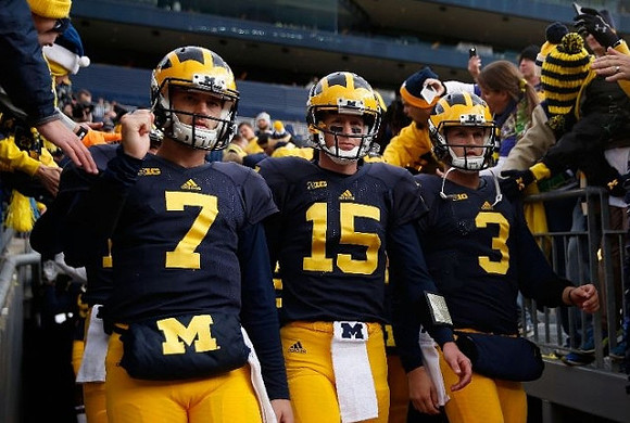 Shane Morris (7), Jake Rudock (15), and Wilton Speight (3)