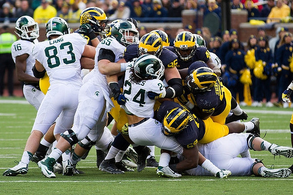 Chris Wormley (43), Willie Henry (69), Ryan Glasgow (96), Delano Hill (44), and Royce Jenkins-Stone (52)