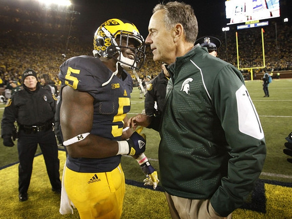 Jabrill Peppers (5) and Michigan State Head Coach Mark Dantonio