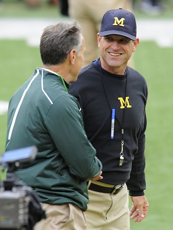 Michigan State Head Coach Mark Dantonio and Jim Harbaugh
