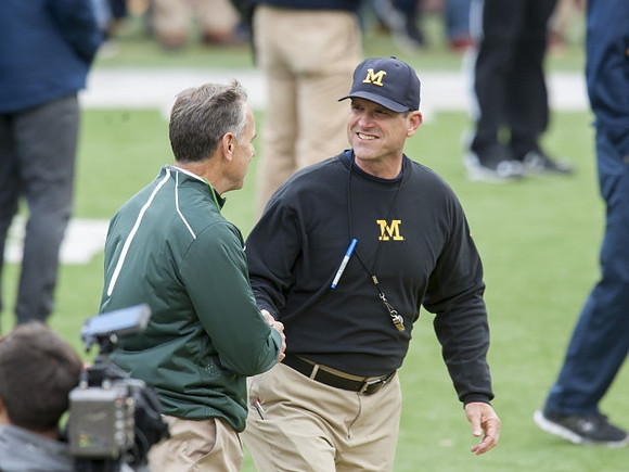 Michigan State Head Coach Mark Dantonio and Jim Harbaugh