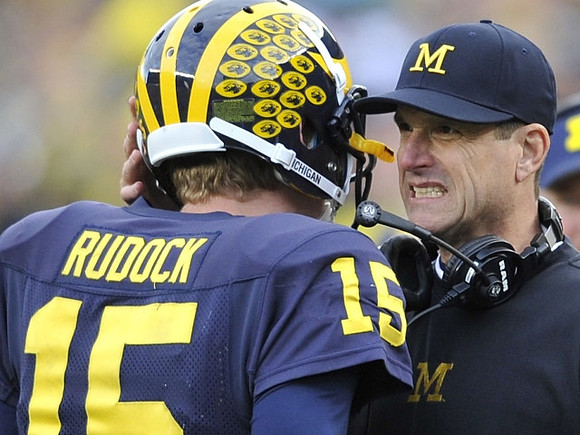 Jake Rudock (15) and Jim Harbaugh