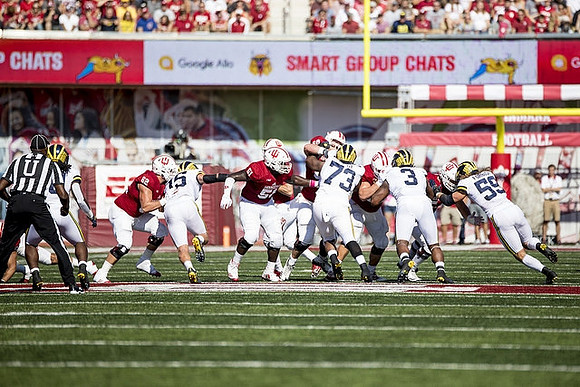 Devin Bush (10), Chase Winovich (15), Maurice Hurst (73), Rashan Gary (3), and Noah Furbush (59)
