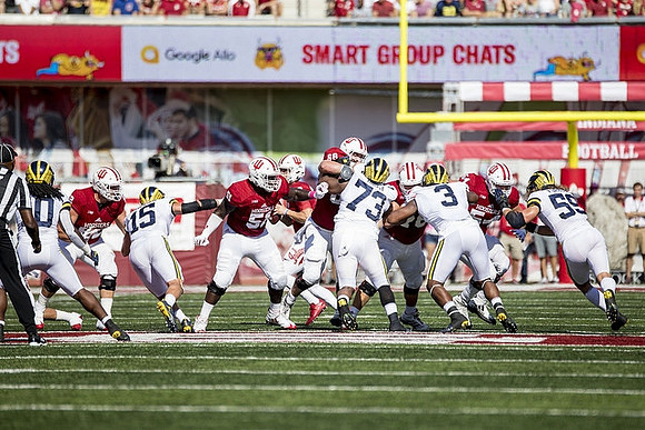 Devin Bush (10), Chase Winovich (15), Maurice Hurst (73), Rashan Gary (3), and Noah Furbush (59)