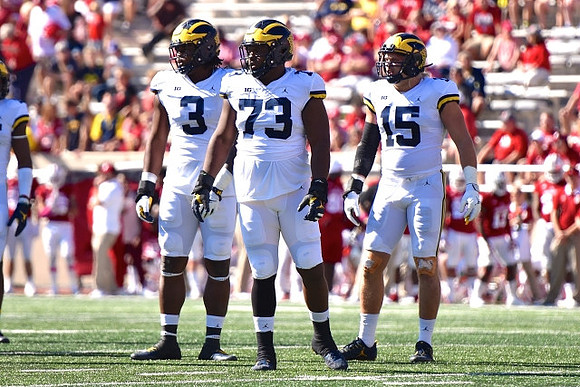 Rashan Gary (3), Maurice Hurst (73), and Chase Winovich (15)