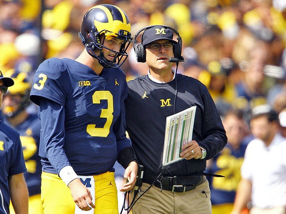 Wilton Speight (3) and Jim Harbaugh