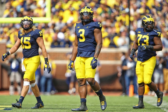 Chase Winovich (15), Rashan Gary (3), and Maurice Hurst (73)