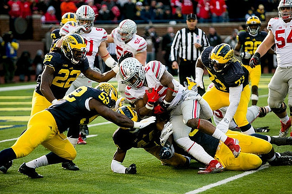 Jarrod Wilson (22), Royce Jenkins-Stone (52), Delano Hill (44), Maurice Hurst (73), and Jourdan Lewis (26)