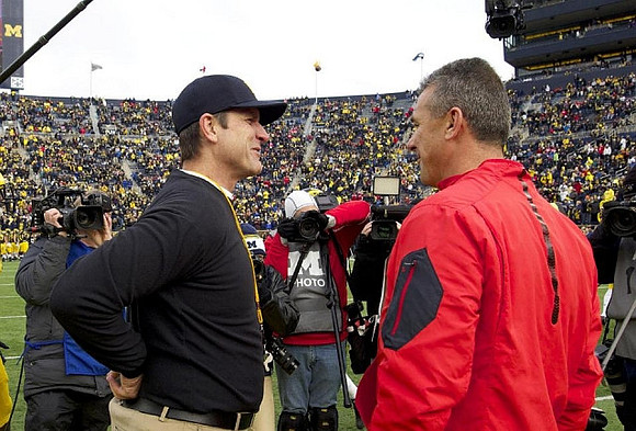 Jim Harbaugh and Ohio State Head Coach Urban Meyer