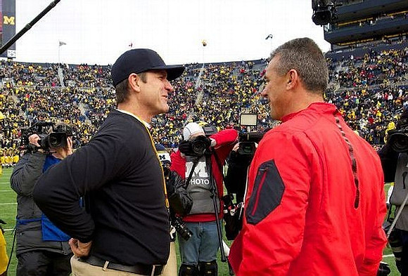 Jim Hackett and Ohio State Head Coach Urban Meyer