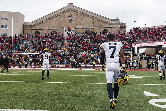 Donovan Peoples-Jones (9), Khaleke Hudson (7), and Devin Bush (10)