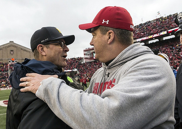 Jim Harbaugh and Wisconsin Head Coach Paul Chryst