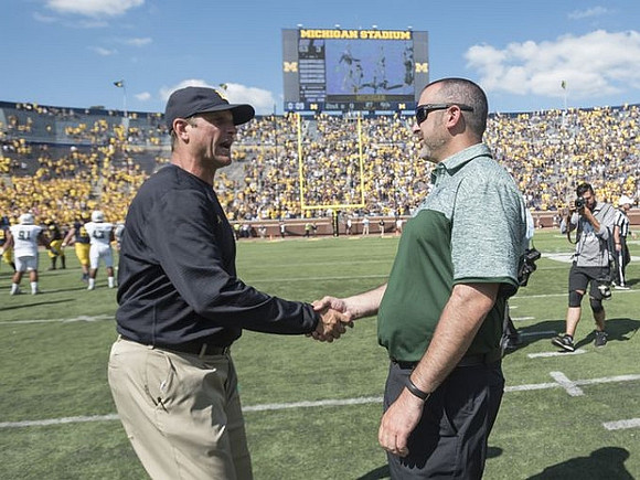 Jim Harbaugh and Hawaii Head Coach Nick Rolovich