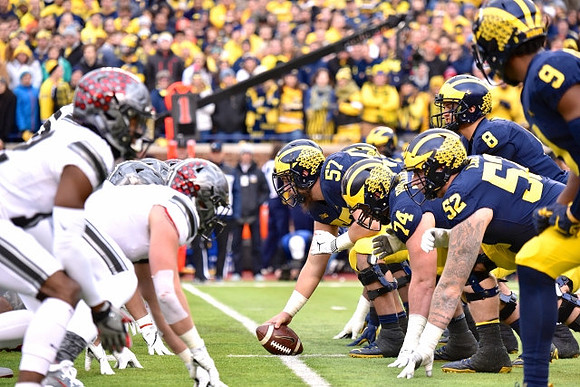 Patrick Kugler (57), Ben Bredeson (74), Mason Cole (52), John O'Korn (8), and Donovan Peoples-Jones (9)