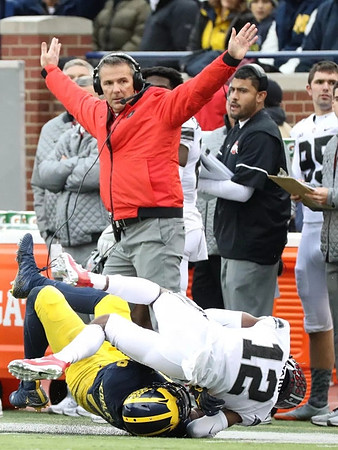Ohio State Head Coach Urban Meyer and Donovan Peoples-Jones (9)